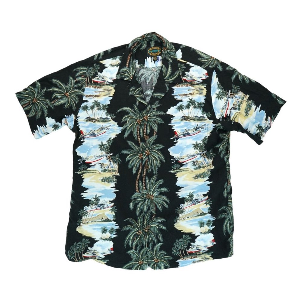 VTG Hawaiian Reserve Collection‎ Shirt Mens Medium Green Palm Trees Floral USA